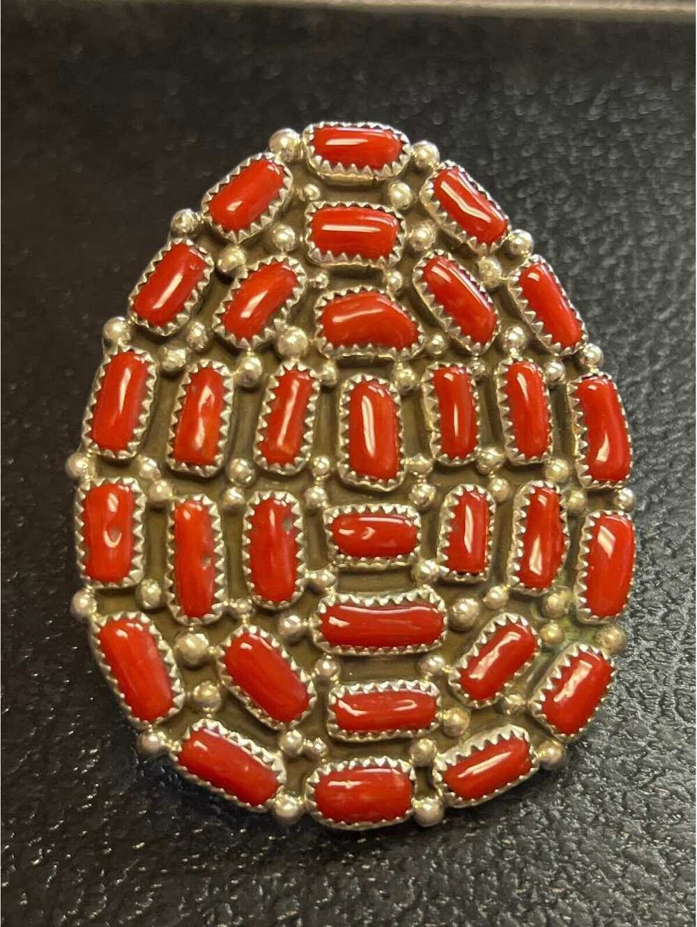 Navajo handmade cluster coral sterling silver natural ring size 10.5 adjustable